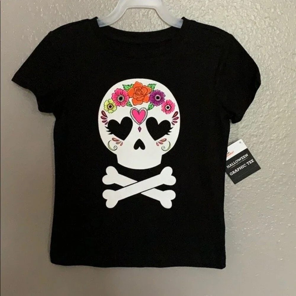 Girls graphic tee skull/día de los muertos tee